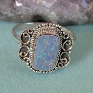 Sterling Silver Australian Opal Statement Ring Size 8.75